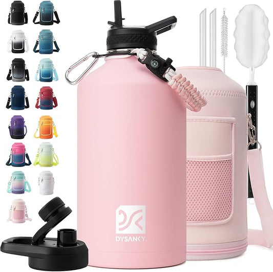 1 Gallon Water Bottle Insulated | Thickened Stainless Steel Vacuum Metal Water Jug | Portable Sports Large for Gym and Hiking with Straw, Carrier Bag, Handle Strap | BPA-Free 128 oz