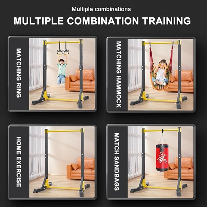 YOXIER Pull Up Station,Dip Station,Power Tower Portable Pullup Bar Station with 11 Gears Adjustment Power Station for Pull Ups,Push Ups,Vertical Knee and Leg Raises & Dip Stand for Home & Gym 400LBS Black