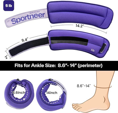 Sportneer Ankle Weights 0.5/1/2/3/5 LBS 1 Pair Wrist Leg Arm Weights for Women Men Kids Child with Adjustable Straps, Strength Weighted for Jogging Running Walking Fitness Gym Workout
