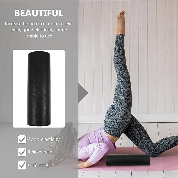 Veemoon Epp Half-Round Yoga Roller Black 45cm Back Roller Fitness Foam Massage Stick for Muscle and Deep Tissue Massage at Home