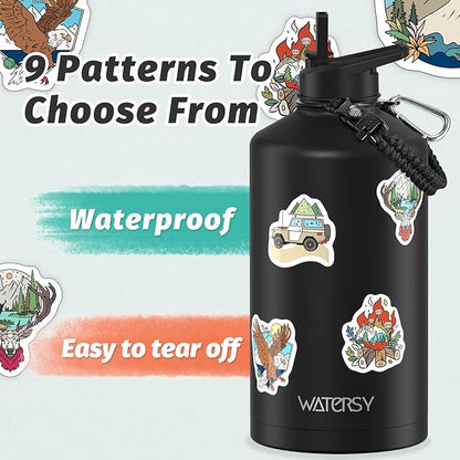 1 Gallon Water Bottle Insulated(Cold for 48 Hrs),BPA Free&Leak Proof,128oz Stainless Steel Water Jug,Large Water Bottle with Straw Spout Lids for Gym,Hiking,Camping&Travel,Black