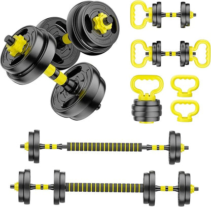Adjustable Dumbbell Set, 10-90lbs Free Weights with Connector – 4 in 1 Dumbbells, Barbell, Kettlebell & Push Up Stand, Adjustable Weights Set for Home Gym Fitness Equipment for Men & Women