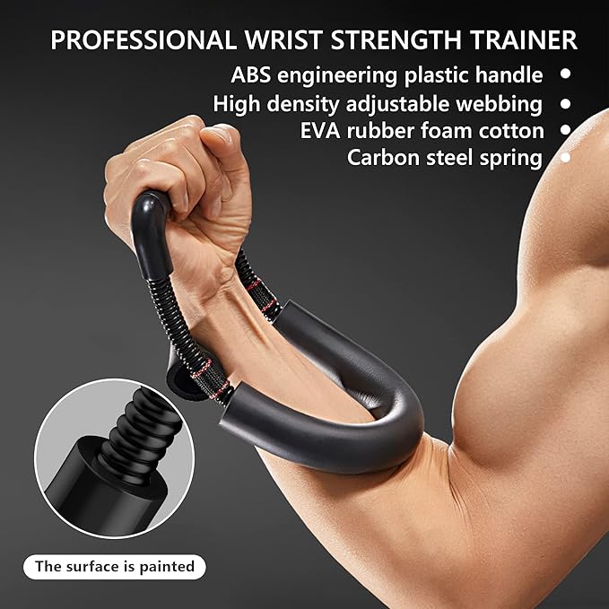 Hand Grip Strengthener Kit - Ultimate Hand Exerciser Set for Forearm Workout, Adjustable Grip Strength Trainer, Stress Relief Ball, Exercise Ring, Training and Recovery (Frosted Black)