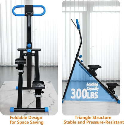 Stair Stepper for Home Gym Exercise, Vertical Climber Exercise Machine for Full Body Workout, Compact Folding Cardio Exercise Climber with Adjustable Handlebar (Blue)