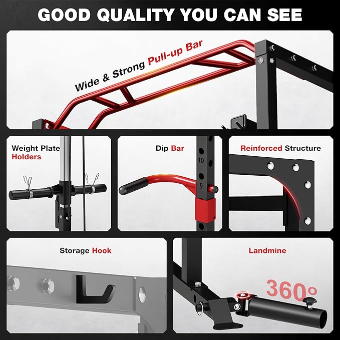 S11 Power Cage, 2000LB Multi-Function Power Rack with LAT Pulldown, Squat Rack with Adjustable Pulley System and Training Attachments, Weight Rack for Home Gym