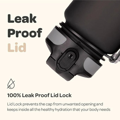 Hydracy Water Bottle with Time Marker -Large BPA Free Water Bottle & No Sweat Sleeve -Leak Proof Gym Bottle with Fruit Infuser Strainer & Times to Drink -Ideal for Fitness Sports & Outdoors
