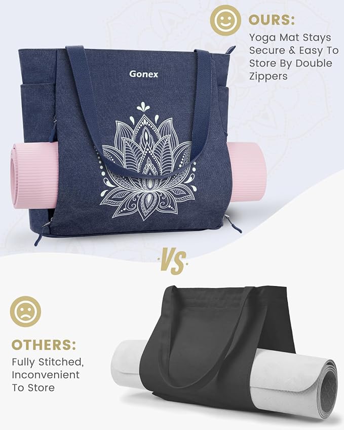 Gonex Yoga Mat Bag, Large Tote Bag with Multi Pockets for Women Men, Canvas Mat Carrier, Full Zipper Easy Access for Pilates Gym Travel