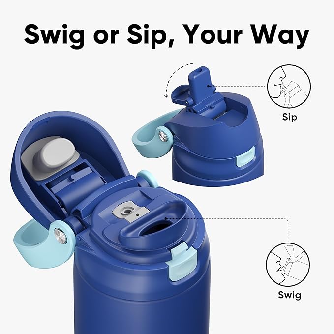ENCOOL Leakproof Insulated Water Bottle with Straw Dual-Sip Water Bottle Bag-Safe Design for Work, Commute & Gym – Keeps Drinks Cold All Day, 18 oz, Blueberry