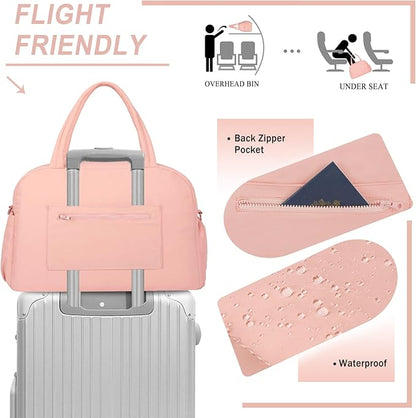 Sports Gym Bag for Women, Lightweight Travel Duffle Bags with Shoe Compartment & Wet Pocket, Weekender Overnight Bag Fitness Workout Bag with Toiletry Bag (Pink)