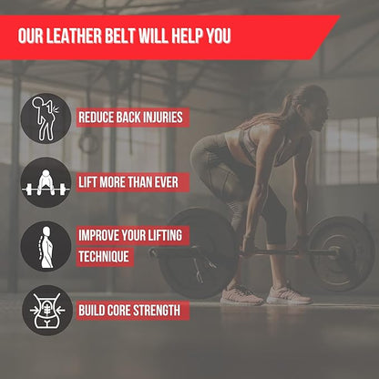 Lift Tech Fitness 4'' Weight Lifting Belt - Leather Workout Belt for Men & Women - Gym Belt for Deadlift, Squat, Powerlifting, Weights, Strength training - 4''PRO Leather Belt for Weightlifting