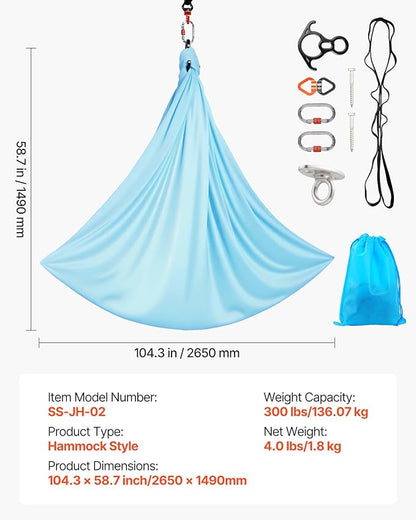 VEVOR Aerial Silk & Yoga Swing, Aerial Yoga Hammock Kit with 100gsm Nylon Fabric, Full Rigging Hardware & Easy Set-up Guide, Antigravity Flying for All Levels Fitness Bodybuilding
