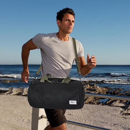 BE SMART Waterproof Mens Gym Bag with Shoe Compartment, Sports Gym Duffle Bag with Adjustable Strap for Men Women, Lightweight Large Sport Duffel Bag for Travel, Sports, Fitness(Black/Olive Green)