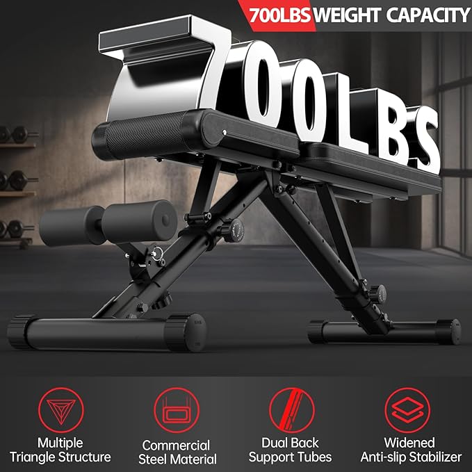 JOROTO Adjustable Weight Bench, 1300LBS Workout Bench for Home Gym Strength Training, Incline Decline Flat Bench Press with Wheels and Extended Backrest, Foldable Exercise Bench for Full Body Workout