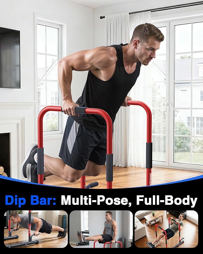 2026 Upgrade Adjustable 2-in-1 Dip Bar Station & Push Up Bars for Home Gym Calisthenics Equipment Parallel Bars with 420LB Stable Design, Functional Heavy Dip Stand,Black