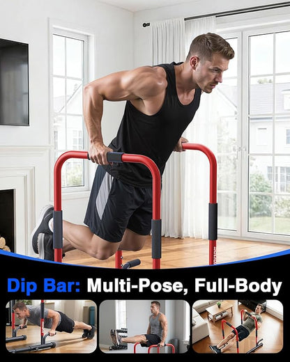 2026 Upgrade Adjustable 2-in-1 Dip Bar Station & Push Up Bars for Home Gym Calisthenics Equipment Parallel Bars with 420LB Stable Design, Functional Heavy Dip Stand,Black
