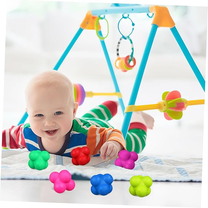 6 Pcs Hexagonal Reaction Training Balls for Fitness Agility and Hand Eye Coordination High Difficulty Challenge with Colorful Bounce Design for Exercises