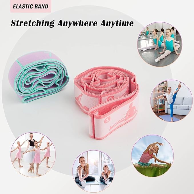 Stretch Straps with Loops for Exercise - 2 Pcs Yoga Stretching Straps for Kids, Elastic Resistance Bands 8 Loops for Dance, Gymnastics, Pilates & Flexibility Training