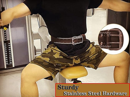 Leather Weight lifting Belt for Men - 6 Inch Padded Lumbar Back Support Belts, Workout Waist Brace for Weightlifting Powerlifting Deadlifts Squat Strength Training Fitness
