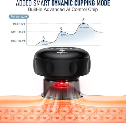 5-in-1 Smart Dynamic Cupping Set, 12 Levels Cupping Kit for Massage Therapy with Red Ligh-t Therapy&Heat Penetrates for Targeted Pain Relief, Knots, Aches, Muscle Soreness - 1Pcs(Black)