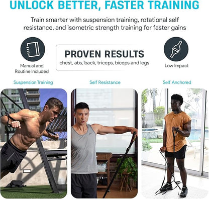 Bullworker ISO-FLO Isometric Exercise Equipment - Suspension Trainer Straps & Resistance Bands for Calisthenics, Pilates and Strength Training, Portable Home Gym Back, Core, Leg, Arm Workout Equipment