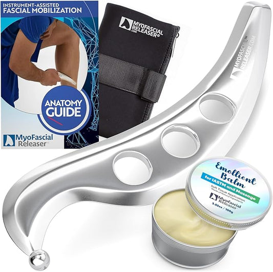 Professional Muscle Scraper Tool – Medical-Grade 304 SS IASTM & Gua Sha Scraping Tool – Ergonomic Fascia Mobilization Instrument for Soft Tissue Massage & Manual Bodywork – Emollient Balm Included