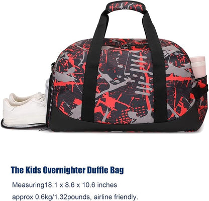 Octsky Sports Duffel Bag Gym Bag with Shoe Compartment Small Travel Overnight Bag Weekender Bag(Red-Graffiti)