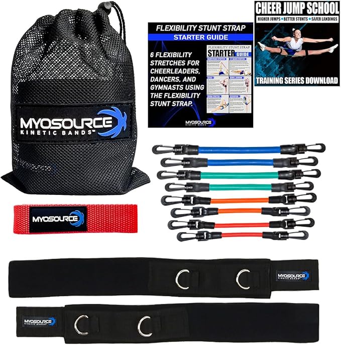 Cheer Kinetic Bands – Leg Resistance Bands for Cheerleaders | Improve Flexibility, Jumps, Stunts & Tumbling | 4-Level Resistance System with 12 Stunt Strap Colors + Digital Training Downloads