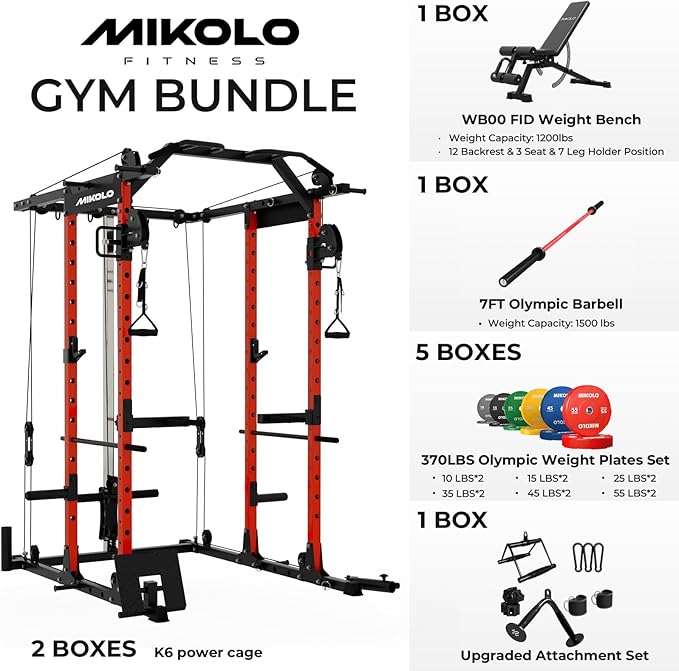 Mikolo Power Cage, Power Rack with Cable Crossover System, 1500LBS Squat Rack with LAT Pull Down System, Workout Cage with Pulley System for Fitness Home Gym