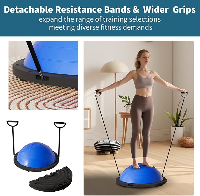 Vtory Foldable Balance Ball, Upgrate Half Ball Balance Trainer, 1300 lbs Capacity Stability Ball, 23.5 Inch Yoga Half Ball, with Resistance Band & Foot Pump, No-slip