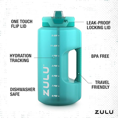 ZULU Goals 128oz Half Gallon Plastic Water Bottle with Straw and Time Marker | Large Reusable Jug with Handle and Leak Proof Lid for All Day Hydration, Gym and Outdoors, Gift Ready, Aquaviva