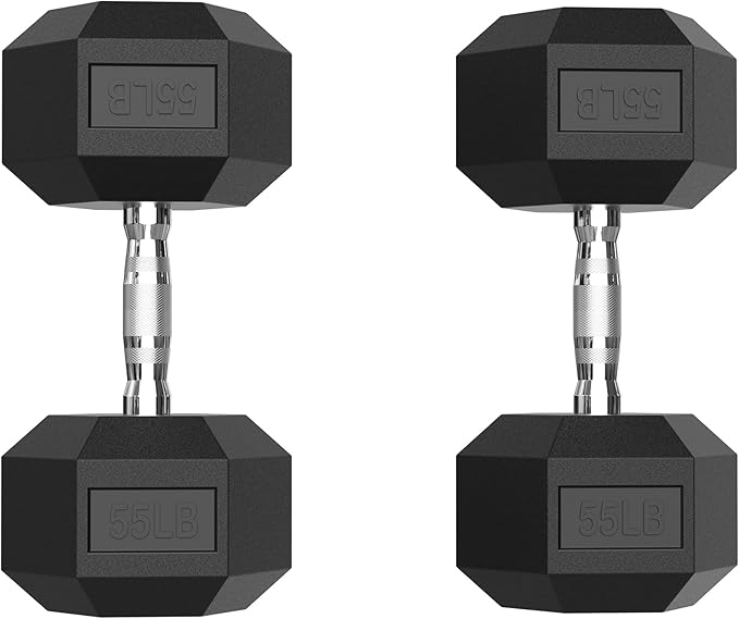 PAPABABE Hex Dumbbell Set with Rubber Grip 2.5-125lb, Odorless Rubber Coated Weight Fixed Dumbbells Set of 2, Weights for Women at Home, Hand Weights for Home Gym & Strength Training,Pesas Para Ejercicios
