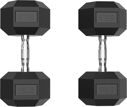 PAPABABE Hex Dumbbell Set with Rubber Grip 2.5-125lb, Odorless Rubber Coated Weight Fixed Dumbbells Set of 2, Weights for Women at Home, Hand Weights for Home Gym & Strength Training,Pesas Para Ejercicios