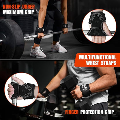 Weight Lifting Wrist Straps, Gym Straps Weight Lifting for Deadlift and Powerlifting, Double Layer Leather Wrist Wraps with Padded Cushion Wrist Loop, Weightlifting Grips for Men and Women