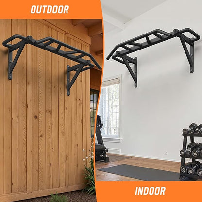 Heavy Duty Pull Up Bar with 14 Grip Positions, Strength Training Pull-Up Bars for Home Gym, Wall Mounted, Joist Mounted Chin Up Bar with Reinforced Thick Metal Construction - Supports 600 lbs for Full-Body Workouts