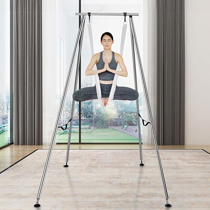 VEVOR Yoga Stand Frame, Max 441-551 lbs Load Swing Stand, Triangular Structure Aerial Rig, Aerial Silk Stands with Yoga Hammock, Standard & Height-Adjustable Version