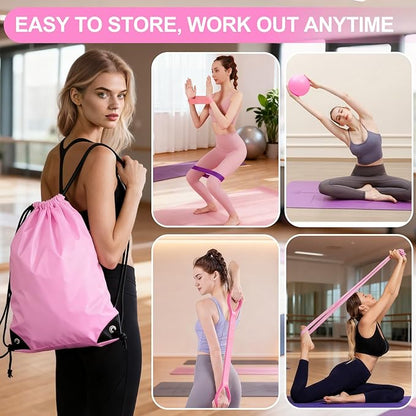 Pilates Kit for Women, Pilates Equipment with 13'' Magic Circle, Pilates Ring and Ball Set with 5 Strength Bands, Hip Thrust Belt, Compact Workout Set at Home