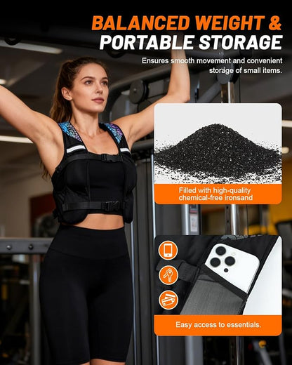 Weighted Vest for Woman Men, 0-10lbs Adjustable Running Vest with 10 Removable Weights, Weight Training Vest for Weight Loss, Colorful Reflective Straps & Phone Pockets, Machine Washable