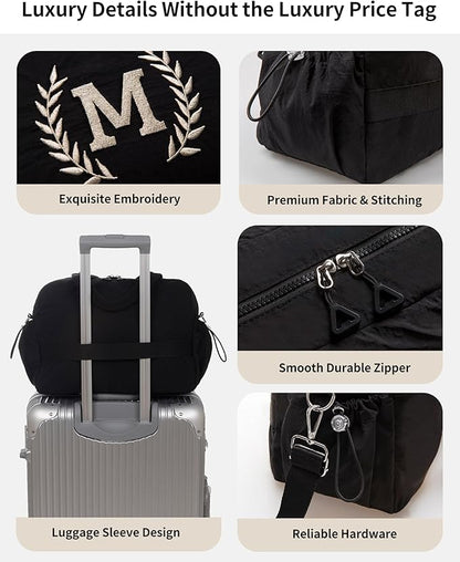 Gym Duffle Bag for Women – Embroidered Custom Initial Sports Bag for Men – Personalized Travel & Workout Duffel with Luggage Sleeve – Thoughtful Gift for Mom, Girl, Daughter, Mother (Black, F)