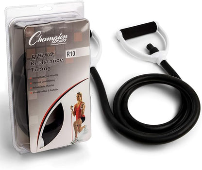 Champion Sports Resistance Tube Bands for Men and Women, Durable Stretch Fitness Band for Strength Training, Stretching, Rehabilitation- Premium Home Workout Equipment- 100 Lbs Resistance Tubing-Black