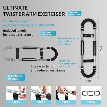 Twister Arm Trainer for Men 5 Level Resistance (45-110 lbs) Chest Workout Equipment for Women Exerciser Bar Biceps Triceps Forearm Abdominal Thigh Back Muscle Exerciser