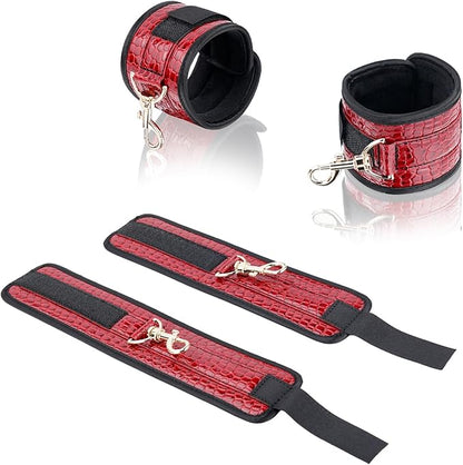 Spreader Bar Heavy Duty Stainless Steel Expandable Bar Home Gym with 4pcs Furry Crocodile Red Adjustable Strap,Sports Aid Training Pilates Aid Kit,Indoor Yoga Set