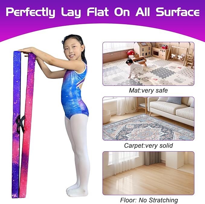 8FT Folding Balance Beam -Gymnastics Floor Beam -Gymnastics Equipment for Kids,Wood core- Anti-Slip Bottom and Carrying Bag for Home