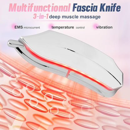 Heated Muscle Scraper, Electric Fascial Knife for Deep Tissue Massage with Heat, Vibration and Microcurrent, Portable Muscle Scraper Tool(Silver), Gua Sha Tool Gift for Athletes, Workers