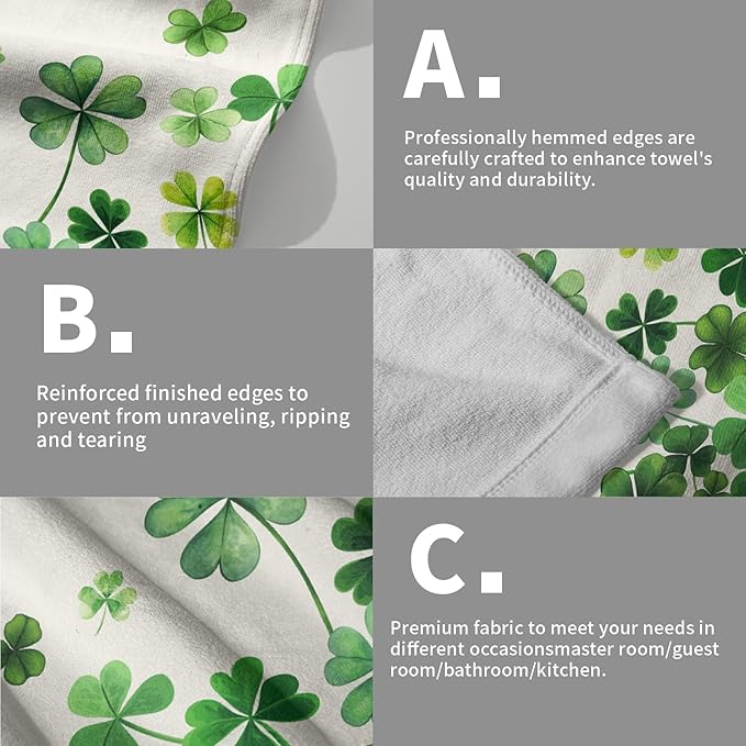 Lucky Clover Shamrocks Bath Hand Towels St. Patrick's Day Kitchen Towels Set of 2 Green Spring Holiday Soft Absorbent Face Towels for Home Shower Hotel Gym 14"x28"