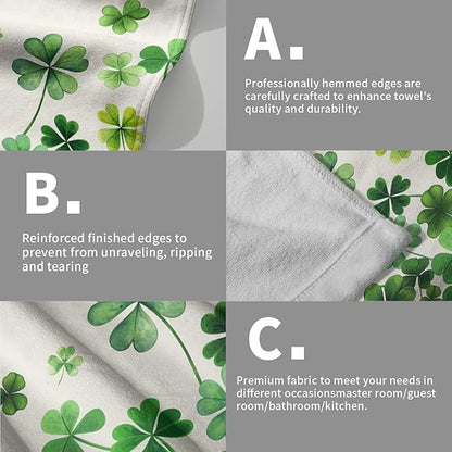 Lucky Clover Shamrocks Bath Hand Towels St. Patrick's Day Kitchen Towels Set of 2 Green Spring Holiday Soft Absorbent Face Towels for Home Shower Hotel Gym 14"x28"
