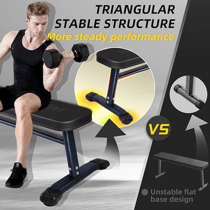 Flat Weight Bench, 2.4 Inch Thick Pad Workout Bench 660 LBS Bench Press Exercise Equipment for Home Gym Strength Weight Training
