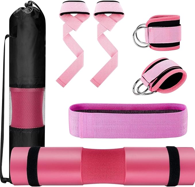 Multifunctional Gym Accessory Set for Hip Bridge Squats Lunges Including Pad Ankle Straps Pull Band Resistance Loop Hip Thrusts Barbells Pad