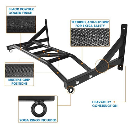 Yes4All Heavy Duty Wall Mounted Pull Up Bar – Multi-Grip Pull Up Bar Ceiling Mount / Ceiling Mount Pullup bar / Chin Up Bar for Home Gym Workout