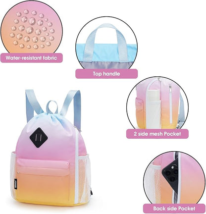 WANDF Drawstring Backpack Sports Gym Bag with Shoes Compartment, Water-Resistant String Backpack Cinch for Women Men (Small,Rainbow Gradient)