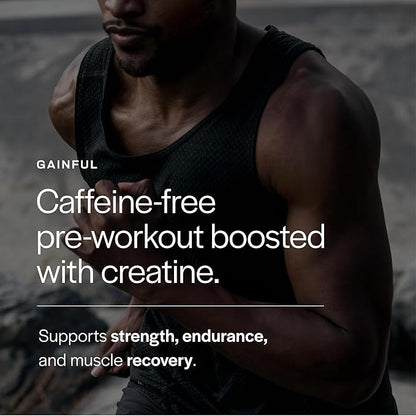 Gainful Caffeine Free Pre Workout Powder with Creatine, Strawberry Lemonade Flavor, Supports Strength, Endurance, & Recovery, BCAAs, Beta Alanine, L-Citrulline, No Artificial Ingredients, 20 Servings